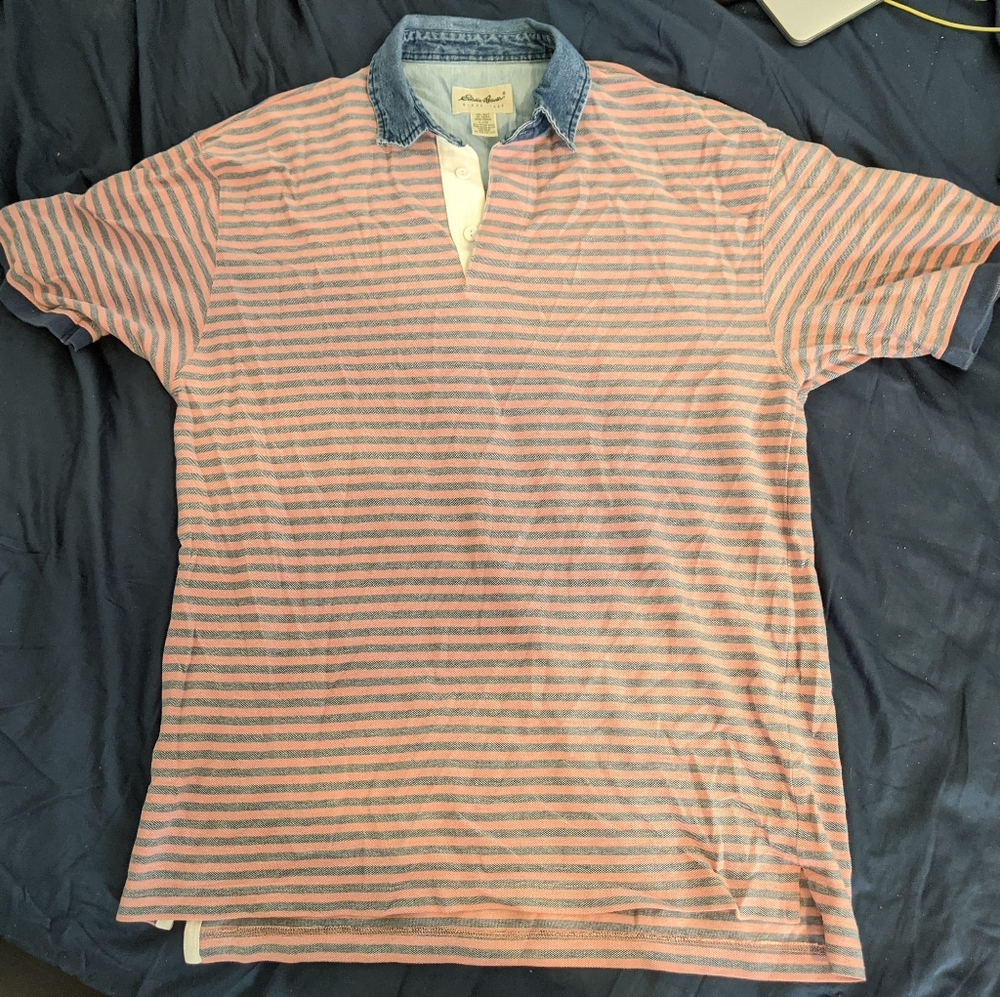 Eddie Bauer Striped Polo Shirt Size Large